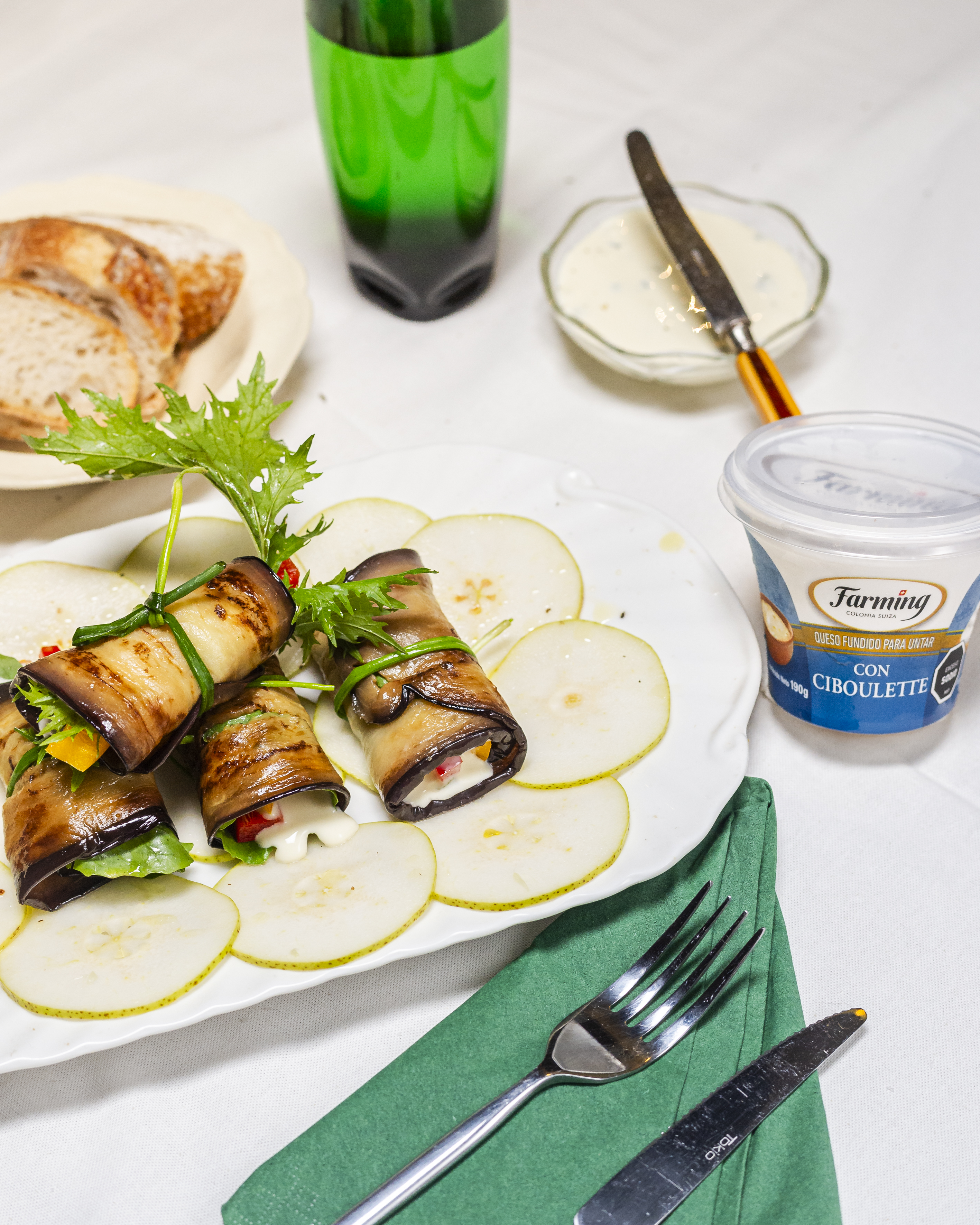 Involtini de berenjenas rellenas con queso crema
